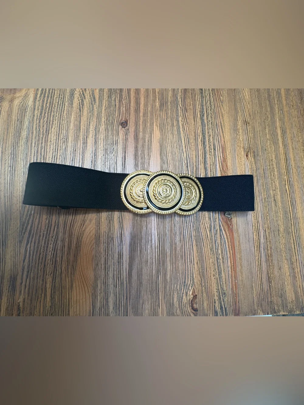 Vintage Nani Lewis Gold and Black Triple Medallion Stretch Waist Belt
